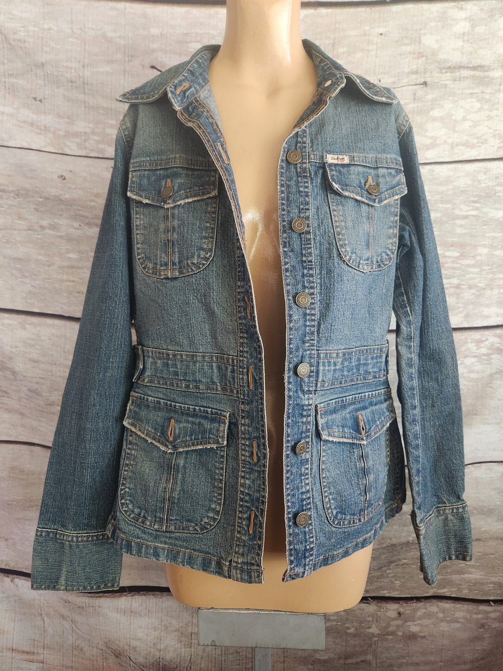 Signature by Levi Strauss Washed Blue Denim Jacket with Patch Pockets